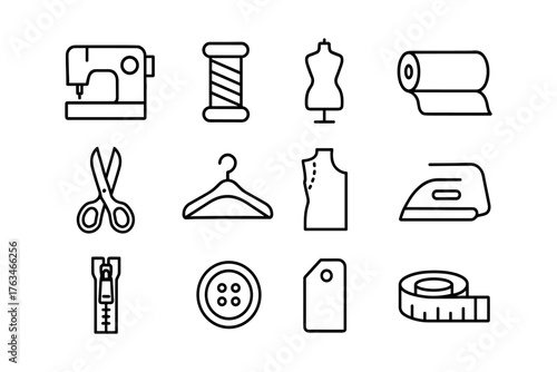 Sewing icon set: essentials for tailoring and design projects
