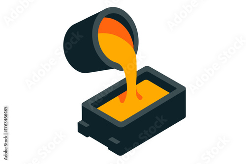 Isometric molten metal pouring into mold
