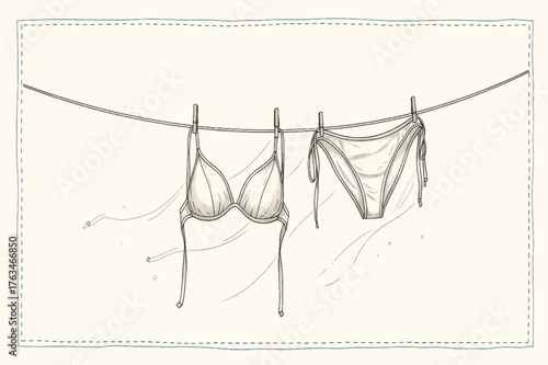 Minimalist beach bikini illustration with tropical elements