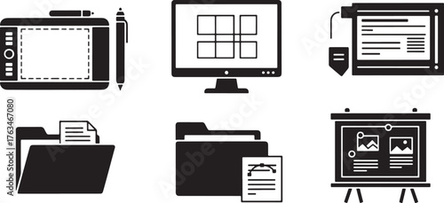 Vector art of collection of graphic design and office icons