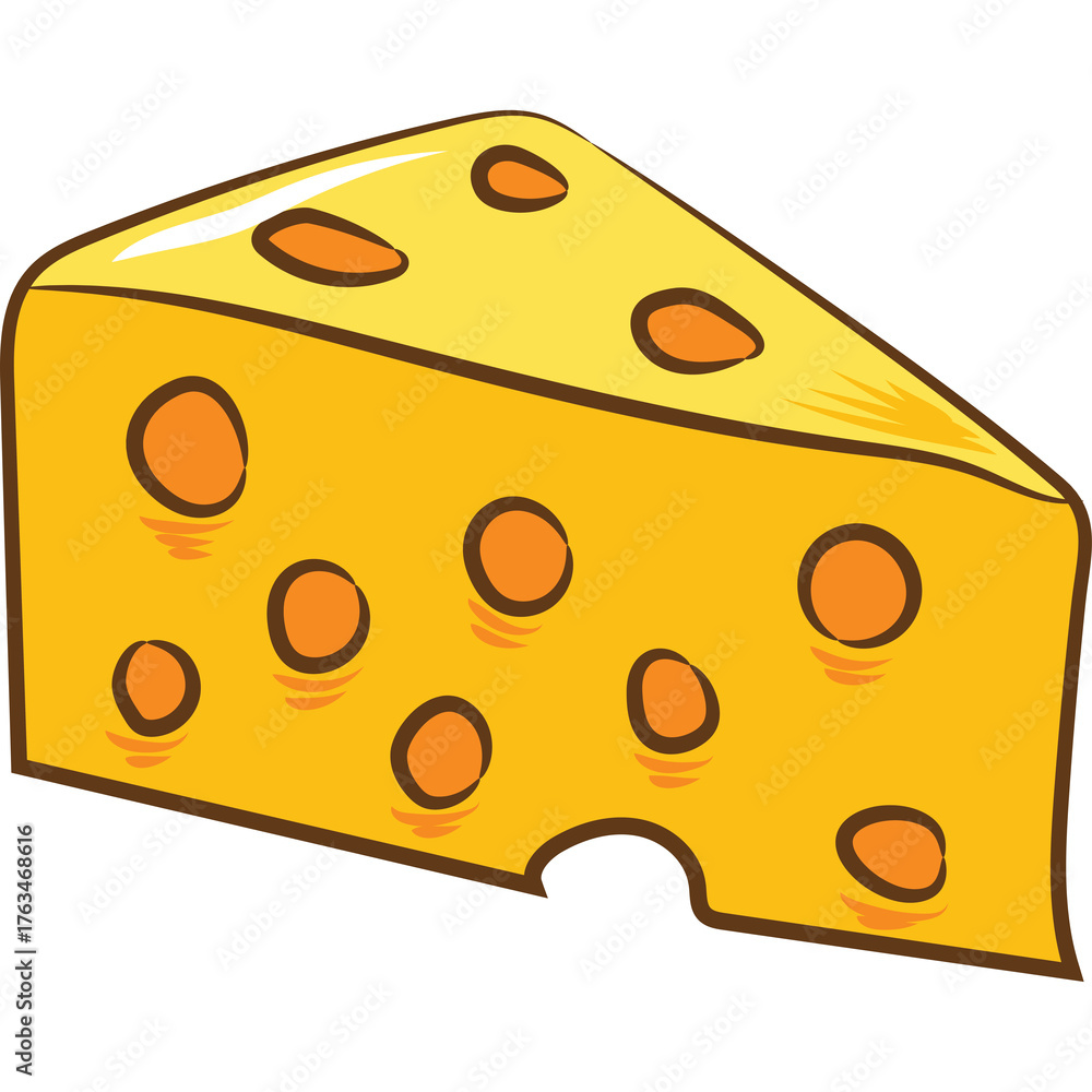 Fototapeta premium A Bright Yellow Wedge of Swiss Cheese with Numerous Round Holes Showcasing a Deliciously Appetizing Texture and Realistic Shading Against a Transparent Background