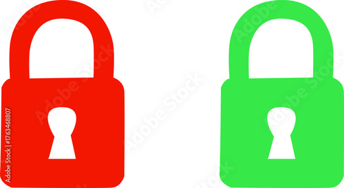 Red and Green Padlock Icons: Security, Safety, and Lock/Unlock Vector Symbols on White Background