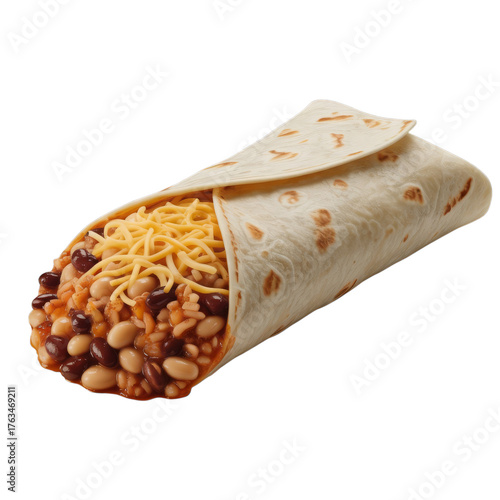 Hearty Bean Rice Burrito With Shredded Cheese beans