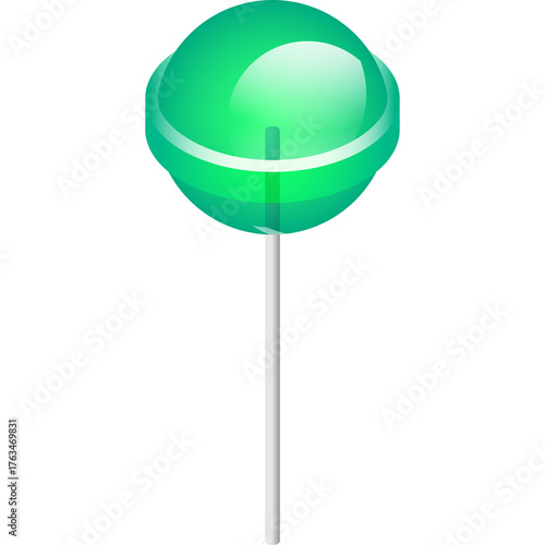 A Bright Green Swirl Lollipop on a White Stick with a Transparent Background Ideal for Candy and Sweet Themed Designs