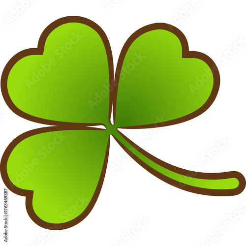 A Bright Green Three Leaf Clover With A Dark Brown Outline And A Transparent Background Representing Luck And St Patrick's Day In Spring