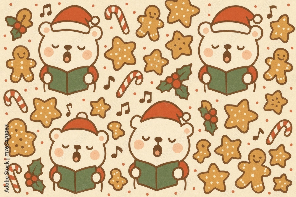 Fototapeta premium Cute festive bears singing joyfully background