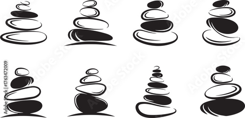 stone black and white icons set