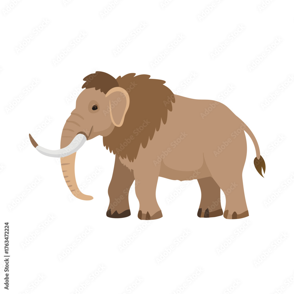 Fototapeta premium Woolly Mammoth vector 2D flat illustration, isolated on a white background.