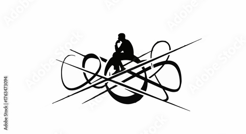 Silhouette of a thoughtful person contemplating abstract lines, symbolizing introspection and creativity.