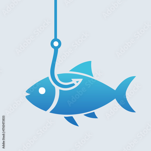 Blue Fish Caught on a Fishing Hook Illustration.