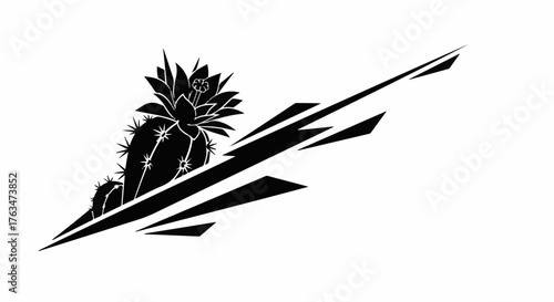 Saguaro cactus silhouette with abstract geometric lines creating a dynamic design.