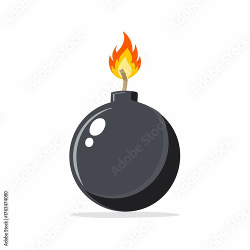 Cartoon Bomb with Lit Fuse Isolated on White Background.