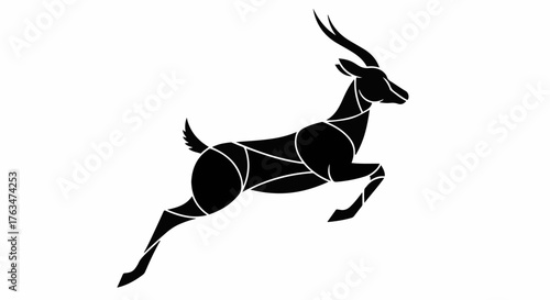 Elegant gazelle leaping gracefully with segmented geometric body against a white background