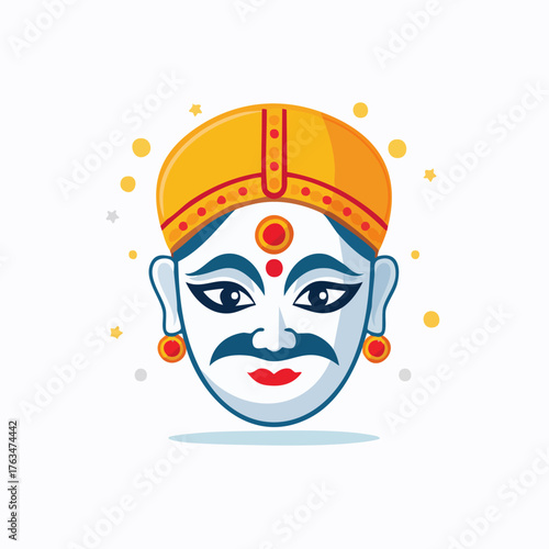 Colorful illustration of a traditional Indian mans face.