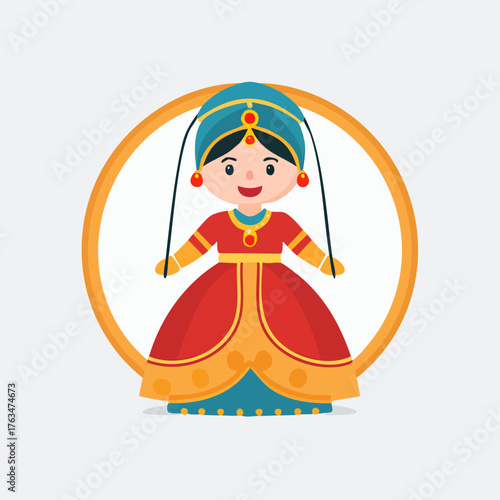 Cute Indian Doll in Traditional Dress with Golden Circle.