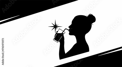 Silhouette of a woman enjoying a refreshing drink with a sparkle
