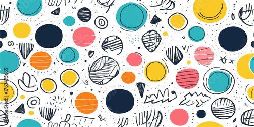 Bright, colorful seamless Easter pattern illustration with vintage round eggs design