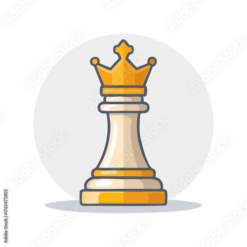Golden Chess Queen Piece Isolated on White Background.