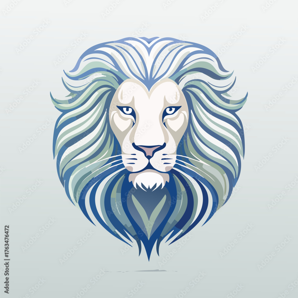 Obraz premium Majestic lion head illustration with blue and white colors.