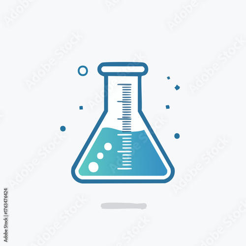 Laboratory Flask with Blue Liquid and Bubbles.