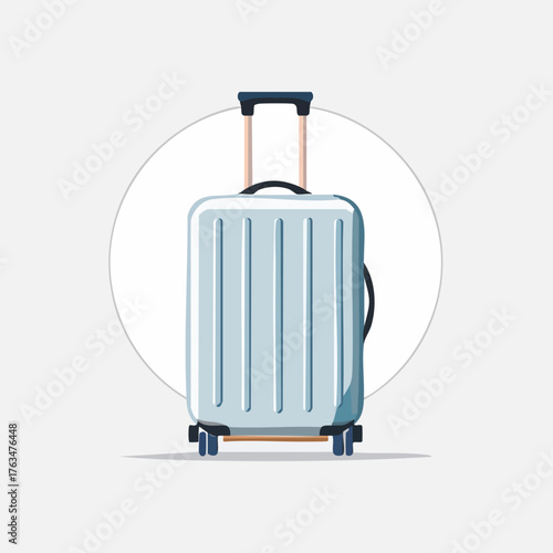Light Blue Suitcase with Wheels and Handle for Travel.