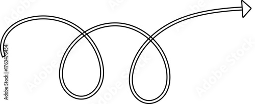 Black  curved arrow pointing right creative hand drawn direction symbol, minimal vector icon on transparent background