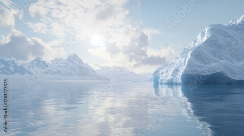 Wallpaper Mural Modern abstract depiction of serene icy landscape with calm water reflecting clouds and mountains at dusk Torontodigital.ca