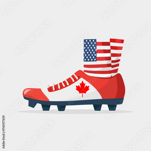 Soccer Cleat with American and Canadian Flags Representing Competition.