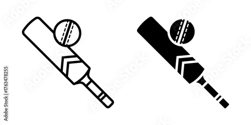 Cricket icon set. A simple illustration of a cricket bat and ball. Great for sports graphics, logo design, or any design related to cricket. Isolated on white background.