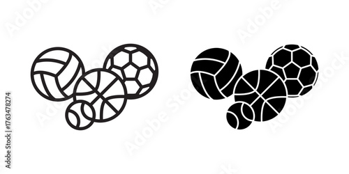 Ball Collection Illustration Sports icon. This minimalist illustration features a collection of different type of ball like volleyball, soccer, basketball and tennis ball. Isolated on white background