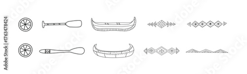 Marine Landscape Background. Art Picture, ethnic ornament, water element for your design, interior, poster etc. Black and white colors, colouring page, vector illustration.