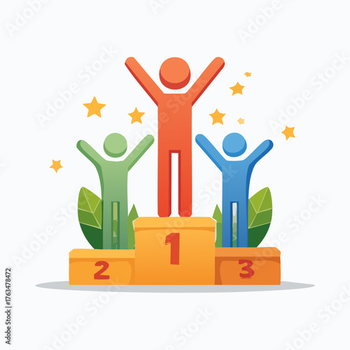 Winners Podium Celebration with Stars and Leaves.