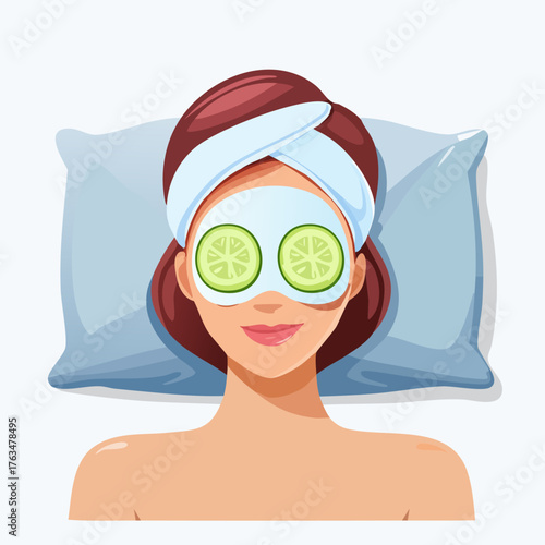 Woman Relaxing with Cucumber Slices on Eyes.