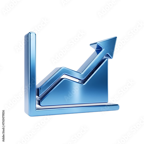 Metallic blue upward trend arrow graph isolated on transparent background