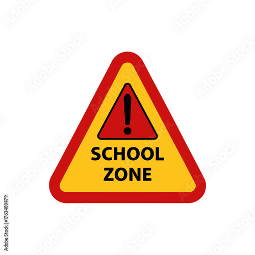 Warning sign for school zone with exclamation mark
