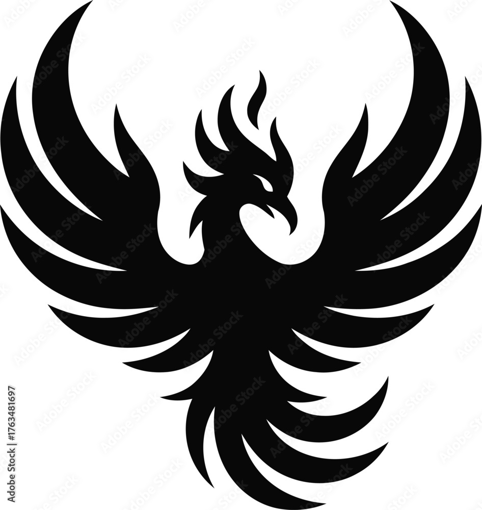 Fototapeta premium Majestic mythical phoenix bird rising emblem silhouette