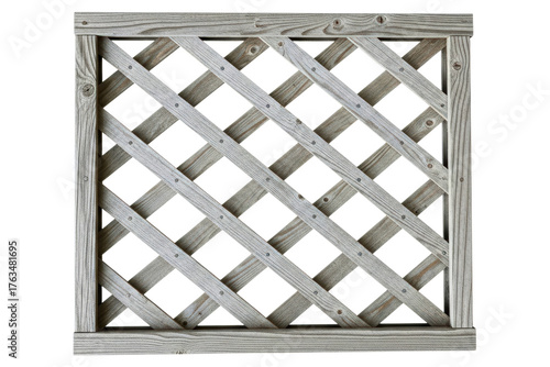 Square weathered wooden garden lattice panel for climbing plants isolated on transparent background