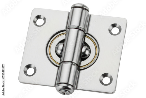 Heavy-duty stainless steel door hinge with ball bearings inside isolated on transparent background