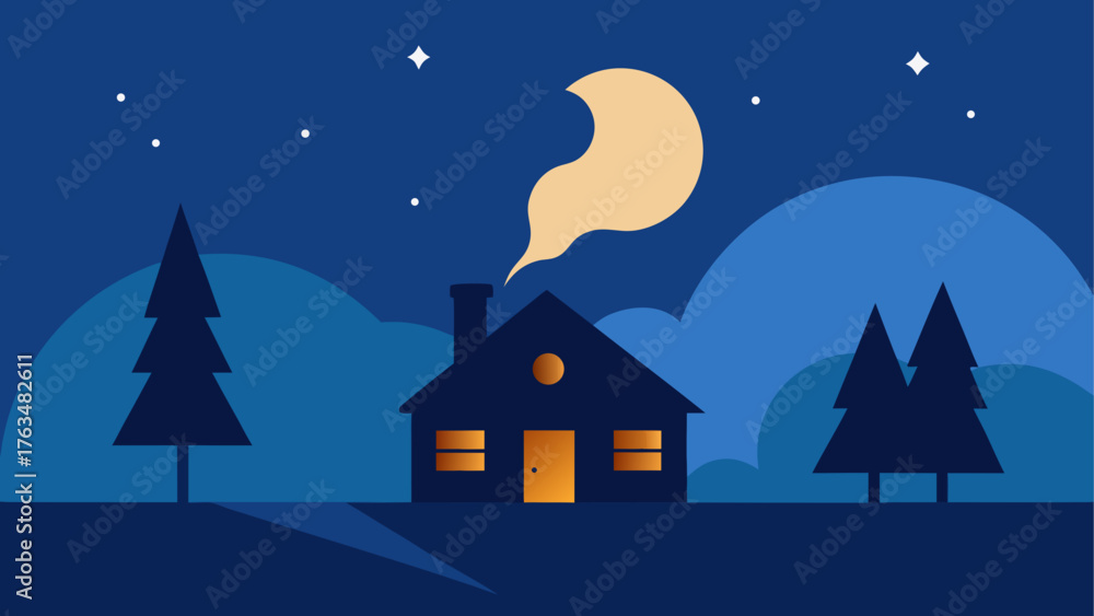 Fototapeta premium Sailboat sailing on water with mountains and moon