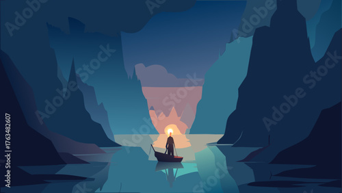 A cozy house at night with stars and a crescent moon