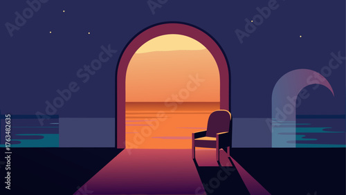 A cartoon christmas tree under the night sky with moon