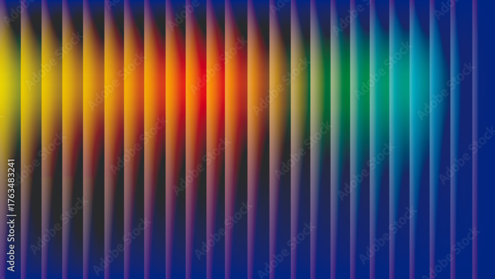 Fototapeta premium Abstract Digital Background with Vivid Spectrum Light Lines, Modern Rainbow Color Gradient Vertical Stripes on a Deep Blue and Black Backdrop