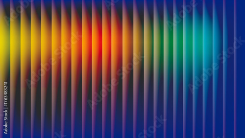 Abstract Digital Background with Vivid Spectrum Light Lines, Modern Rainbow Color Gradient Vertical Stripes on a Deep Blue and Black Backdrop
