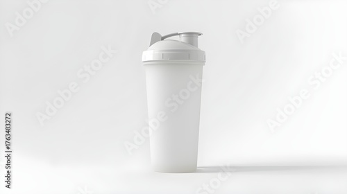 Protein shaker bottle with frosty design on white background