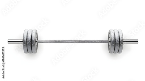 Realistic barbell covered with light snow, isolated on white background