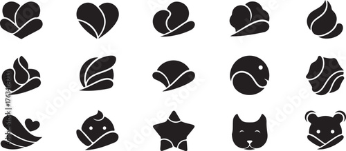 set of black silhouettes of icon vector