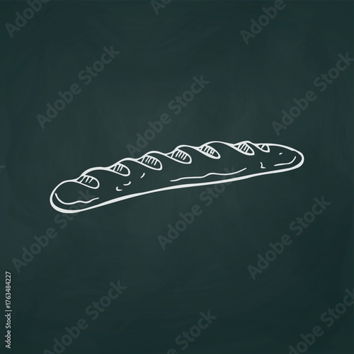 Loaf of bread french baguette thin white lines on a textural dark background - Vector illustration