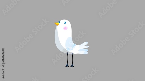 Bird white cartoon animation character flight and stop isolated. Cute animal moves behaviour will bring to life any scene.