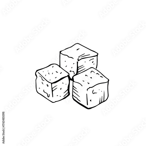 Refined sugar cubes thin black lines on a white background - Vector illustration