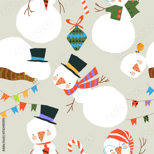 Seamless Pattern With Cute Snowmen
